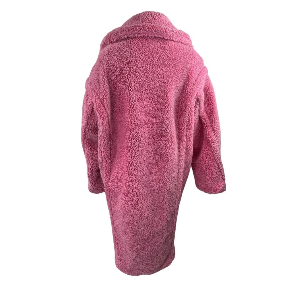 NEW Nasty Gal Pink Oversized Faux Fur Notched Collar Long Sleeve Coat Jacket M - Picture 2 of 5